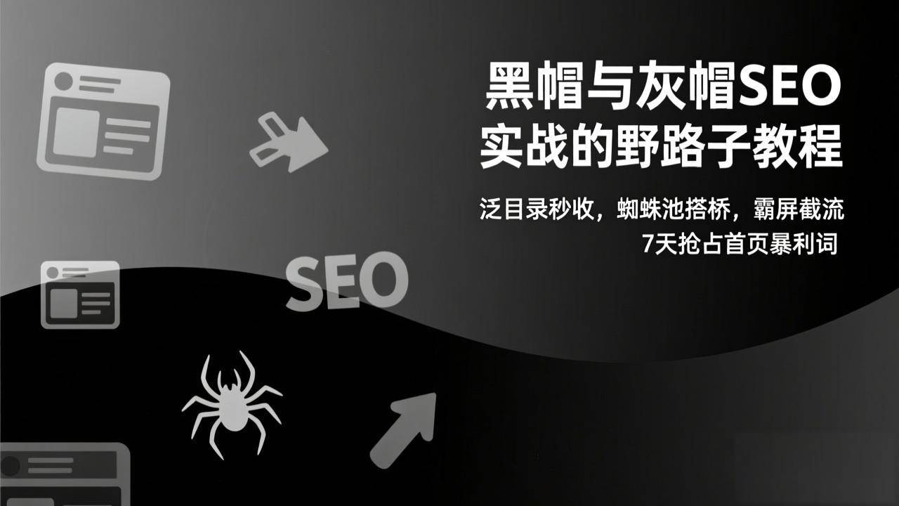 (1.16)黑帽与灰帽SEO实战的野路子教程：泛目录秒收，蜘蛛池搭桥，霸屏截流，7天抢占首页暴利词