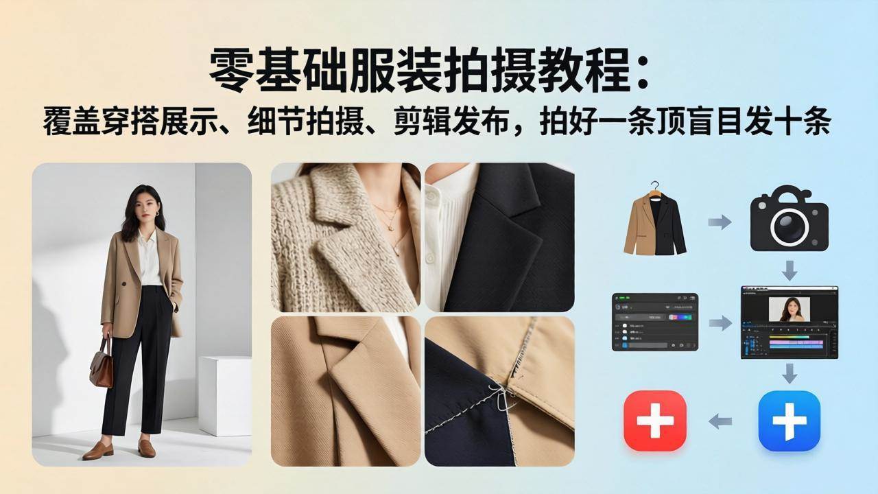 (3.31)零基础服装拍摄教程：覆盖穿搭展示、细节拍摄、剪辑发布，拍好一条顶盲目发十条